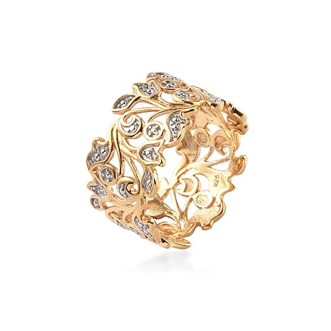 Designer Inspired- Diamond (Rnd) Leaf Ring in 18K Vermeil Yellow Gold Plated Sterling Silver