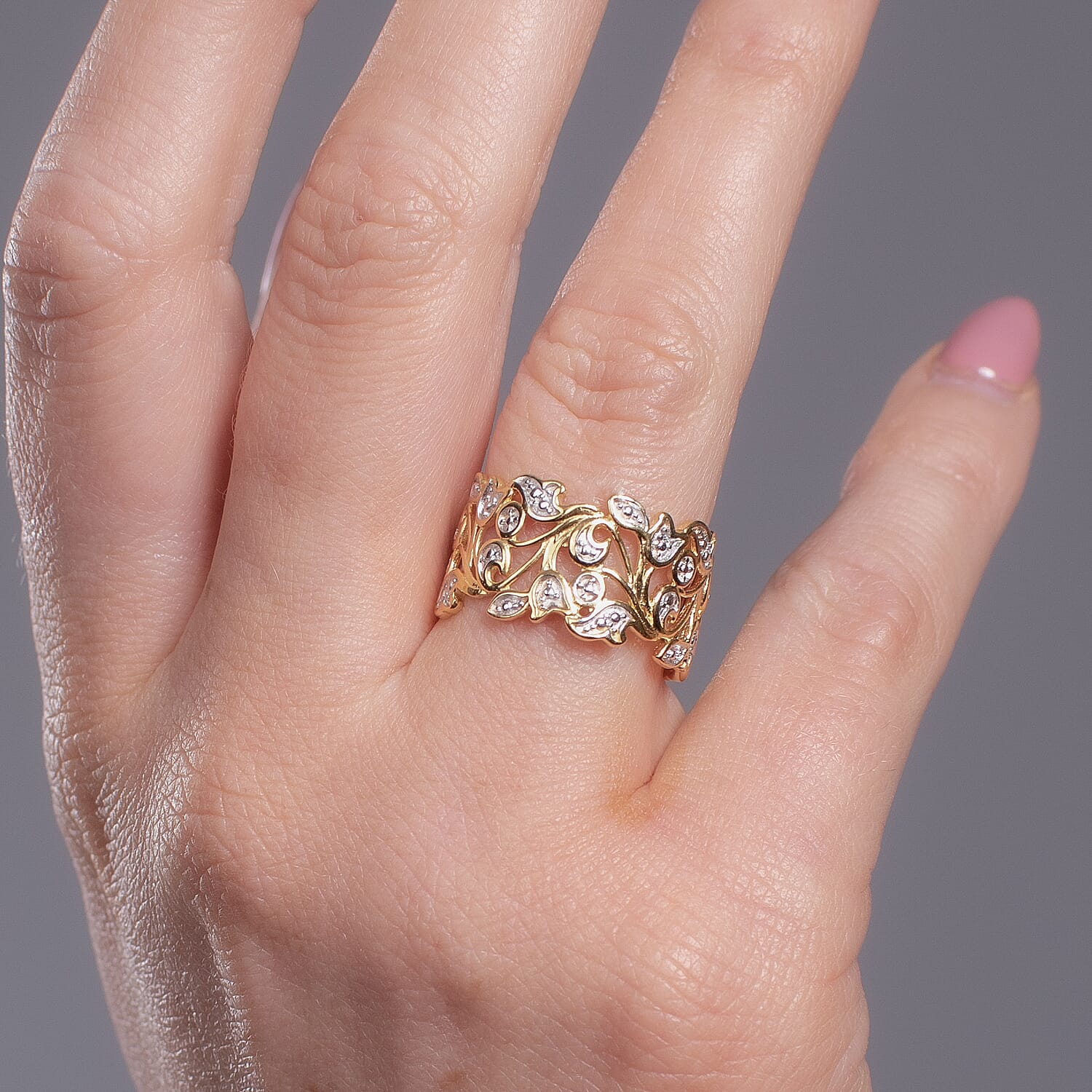 Diamond Leaf Ring in Sterling Silver 0.005 Ct