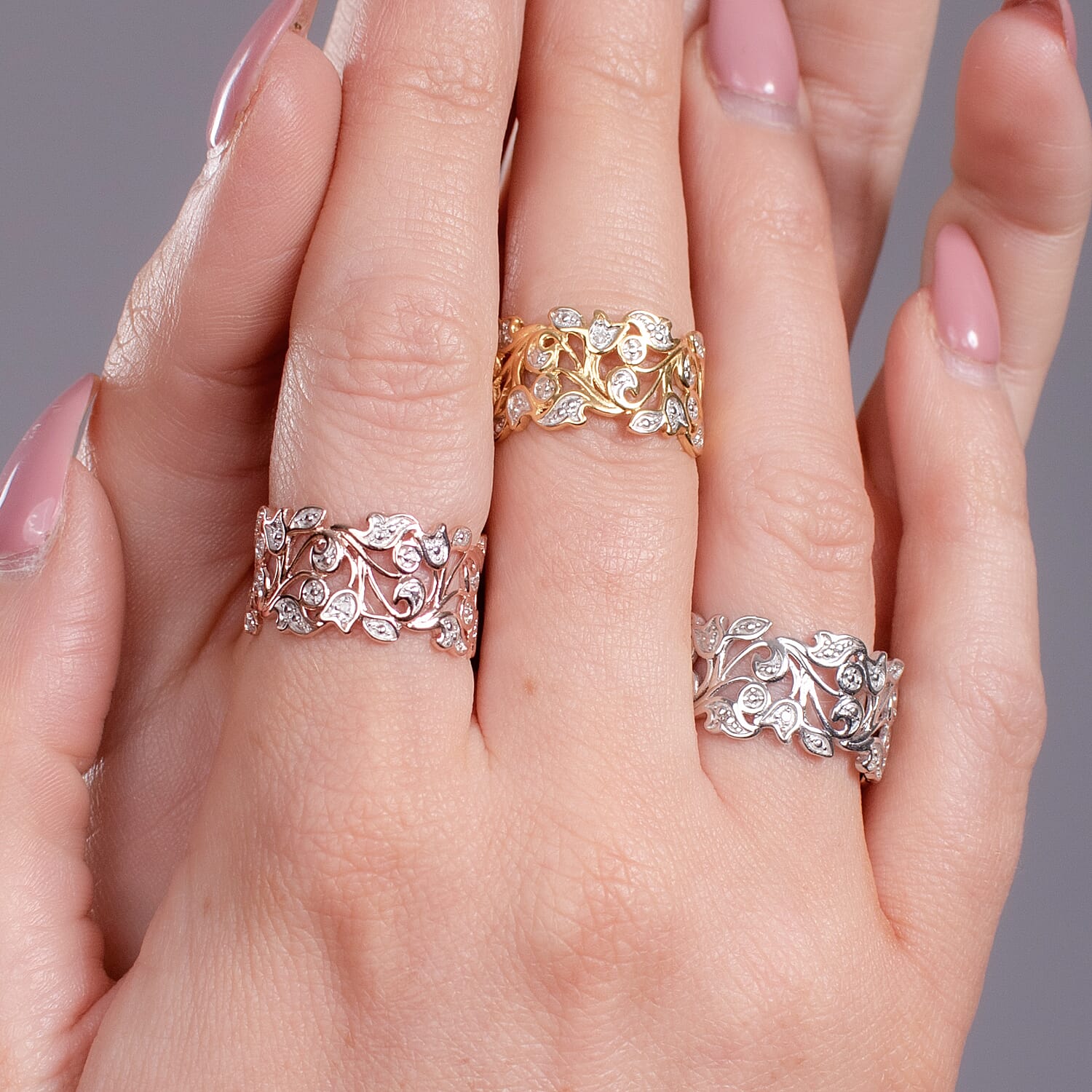 Diamond Leaf Ring in Sterling Silver 0.005 Ct