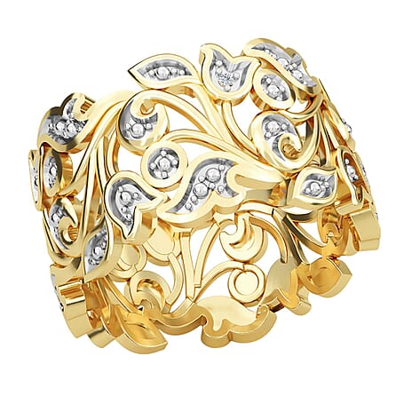 Designer Inspired- Diamond (Rnd) Leaf Ring in 18K Vermeil Yellow Gold Plated Sterling Silver