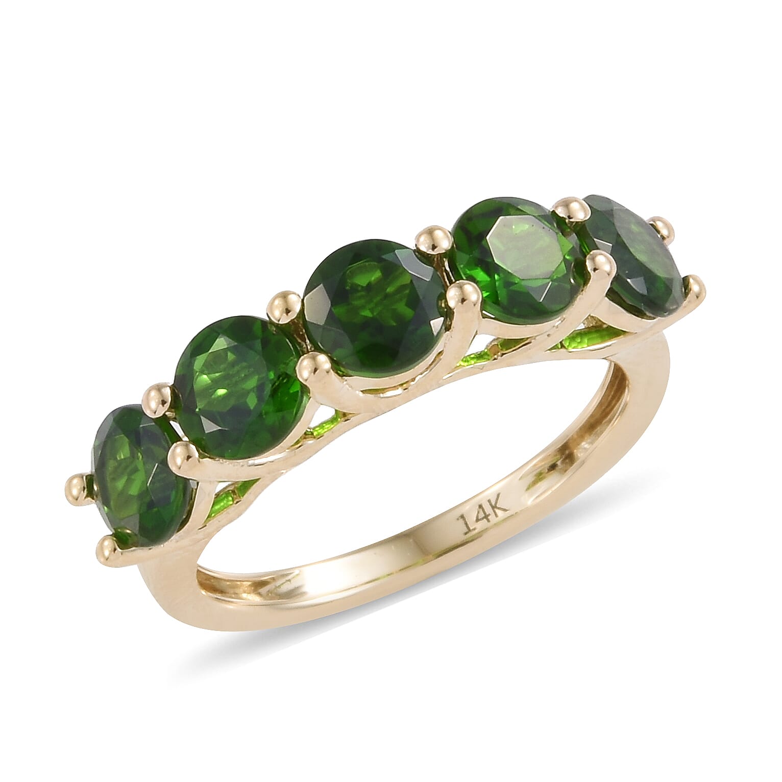 New York Close Out- 14K Yellow Gold AAAA Chrome Diopside (Rnd) Five Stone Ring 2.850 Ct.