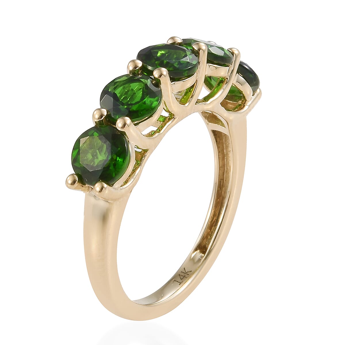 New York Close Out- 14K Yellow Gold AAAA Chrome Diopside (Rnd) Five Stone Ring 2.850 Ct.