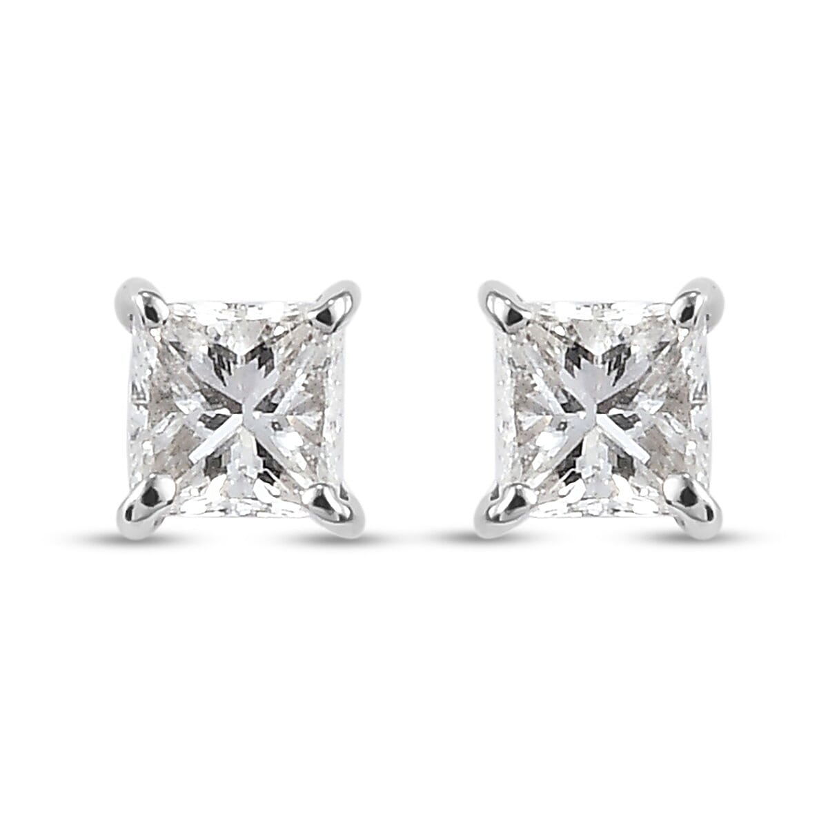 RHAPSODY 950 Platinum IGI Certified Diamond (Sqr) (VS/E-F) Stud Earrings (with Screw Back) 0.25 Ct.