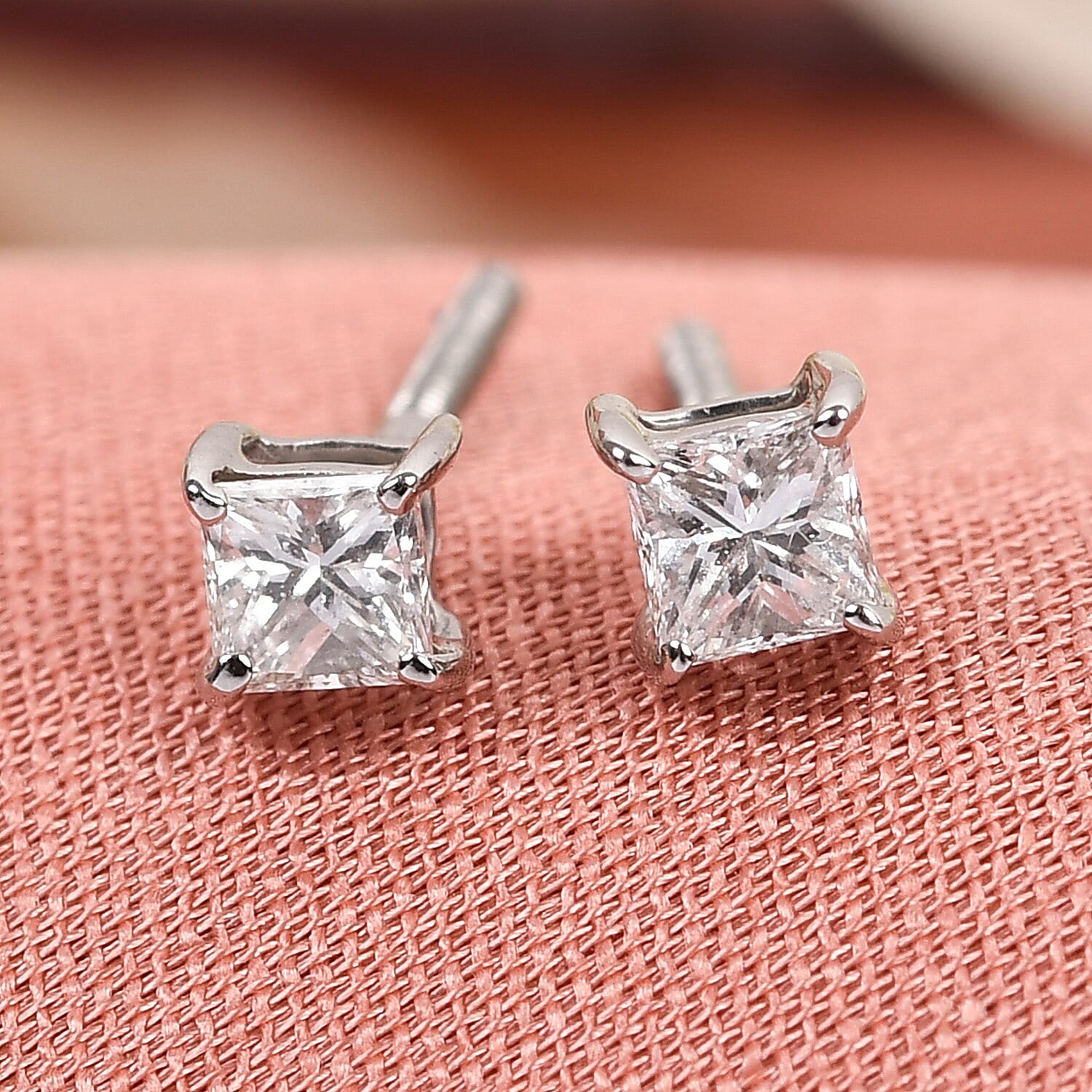 RHAPSODY 950 Platinum IGI Certified Diamond (Sqr) (VS/E-F) Stud Earrings (with Screw Back) 0.25 Ct.