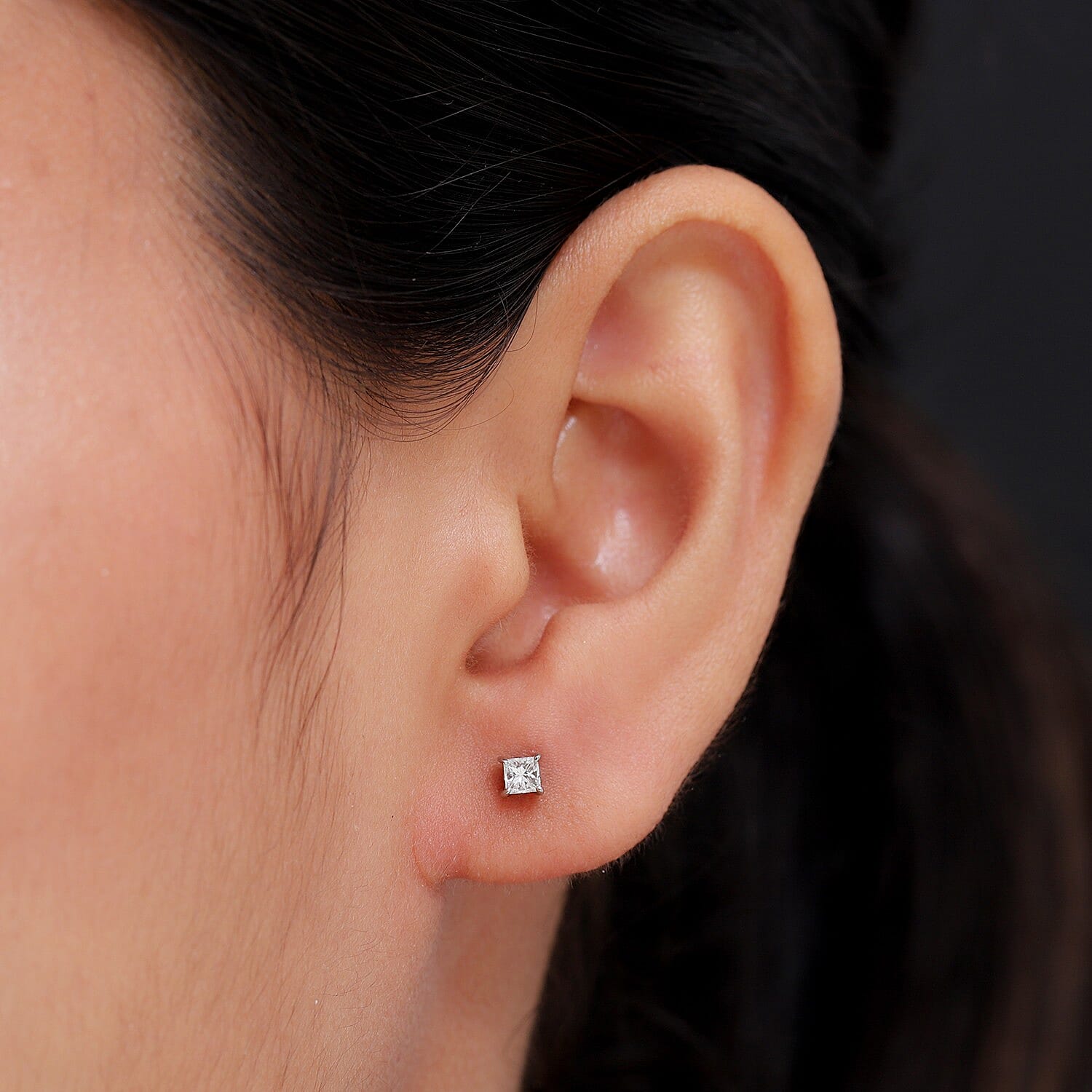 RHAPSODY 950 Platinum IGI Certified Diamond (Sqr) (VS/E-F) Stud Earrings (with Screw Back) 0.25 Ct.