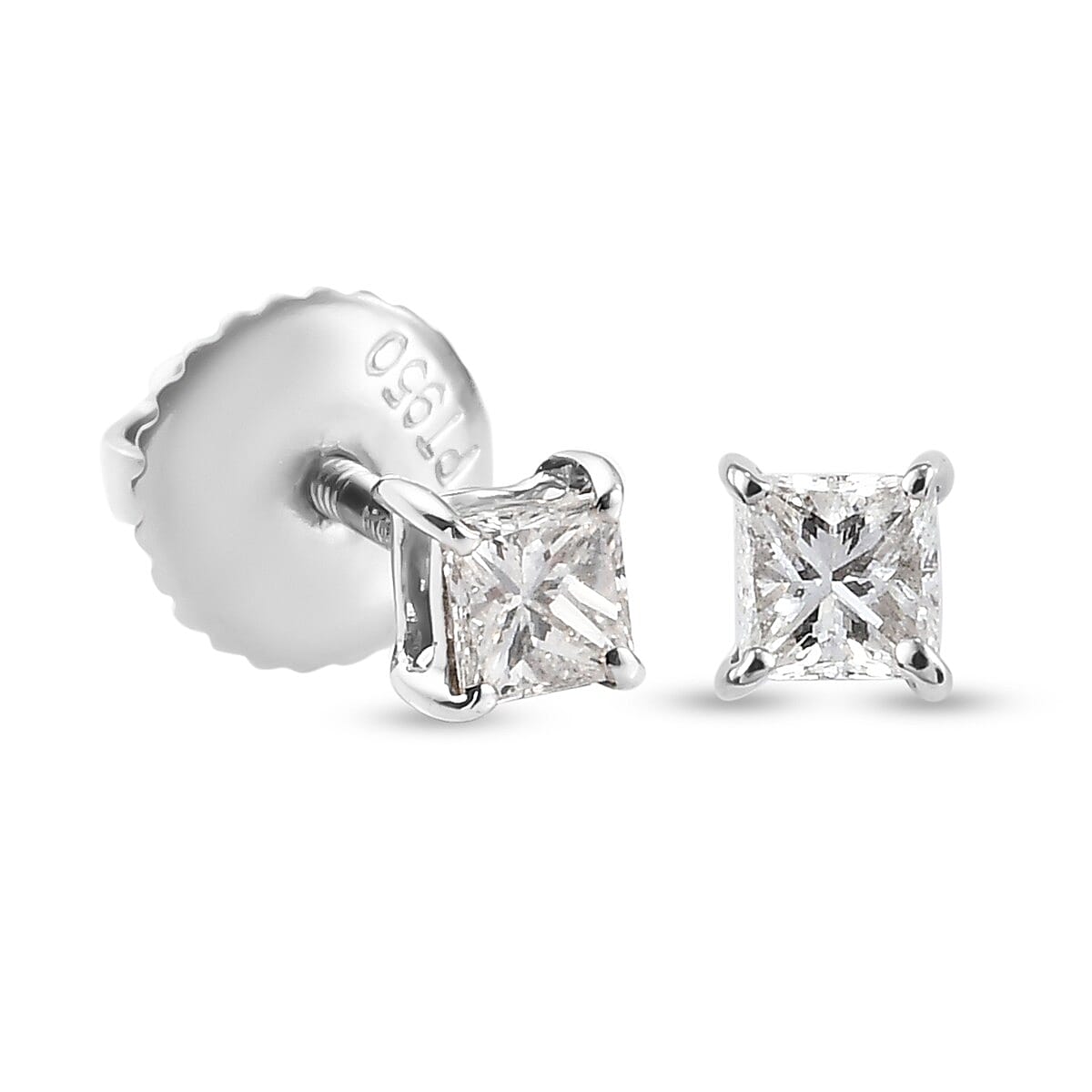 RHAPSODY 950 Platinum IGI Certified Diamond (Sqr) (VS/E-F) Stud Earrings (with Screw Back) 0.25 Ct.