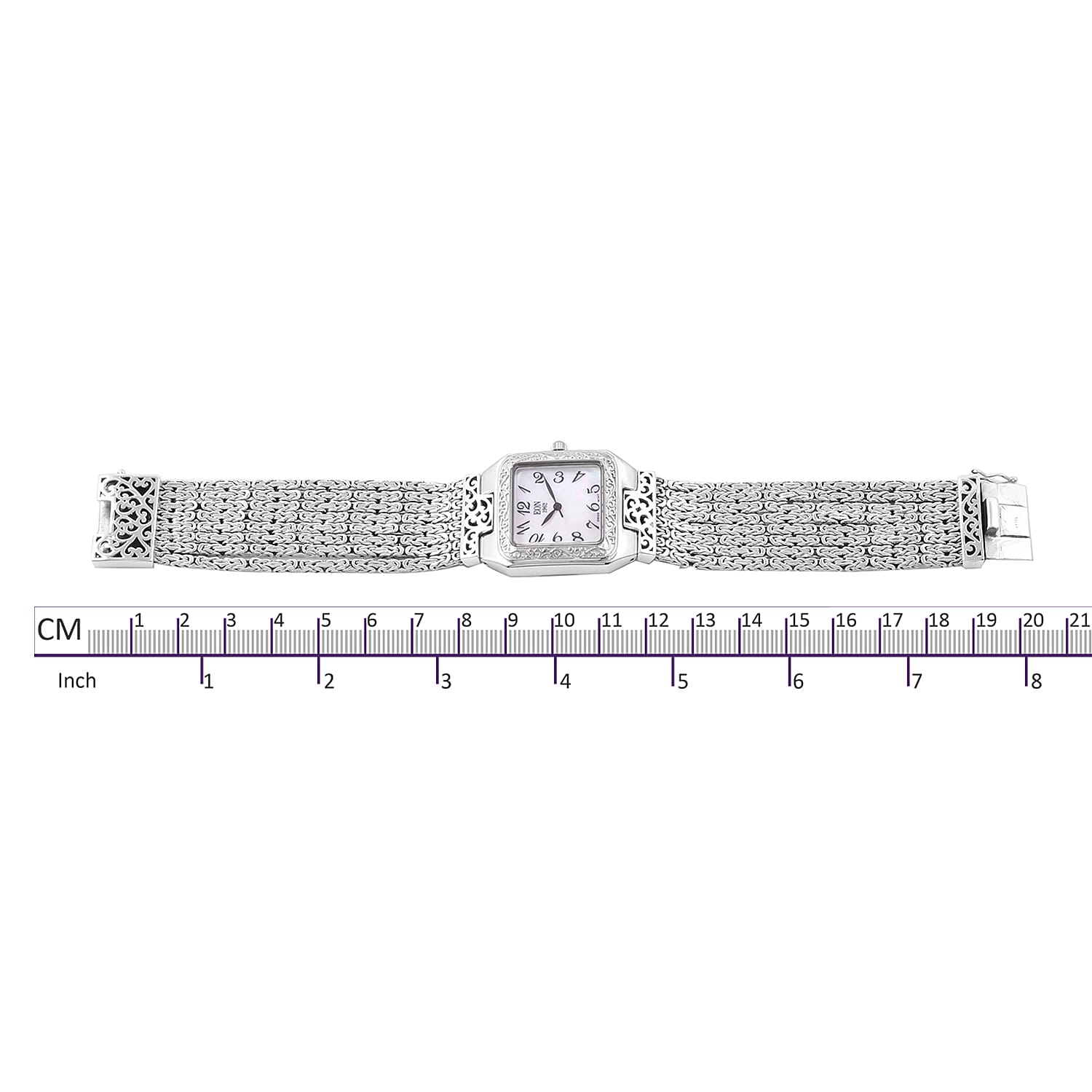 Royal Bali Collection EON 1962 Swiss Movement Sterling Silver MOP Tulang Naga Bracelet Watch (Size 6.75), Silver wt 69.46 Gms.