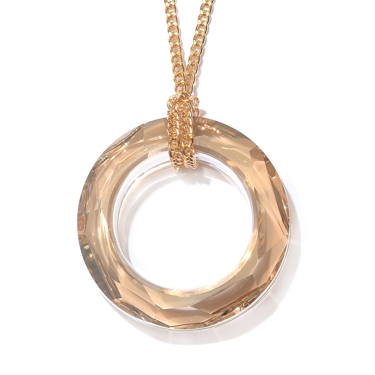 Lustro Stella -  Golden Shadow Crystal Pendant With Chain (Size 30) in 14K Gold Overlay Sterling Silver