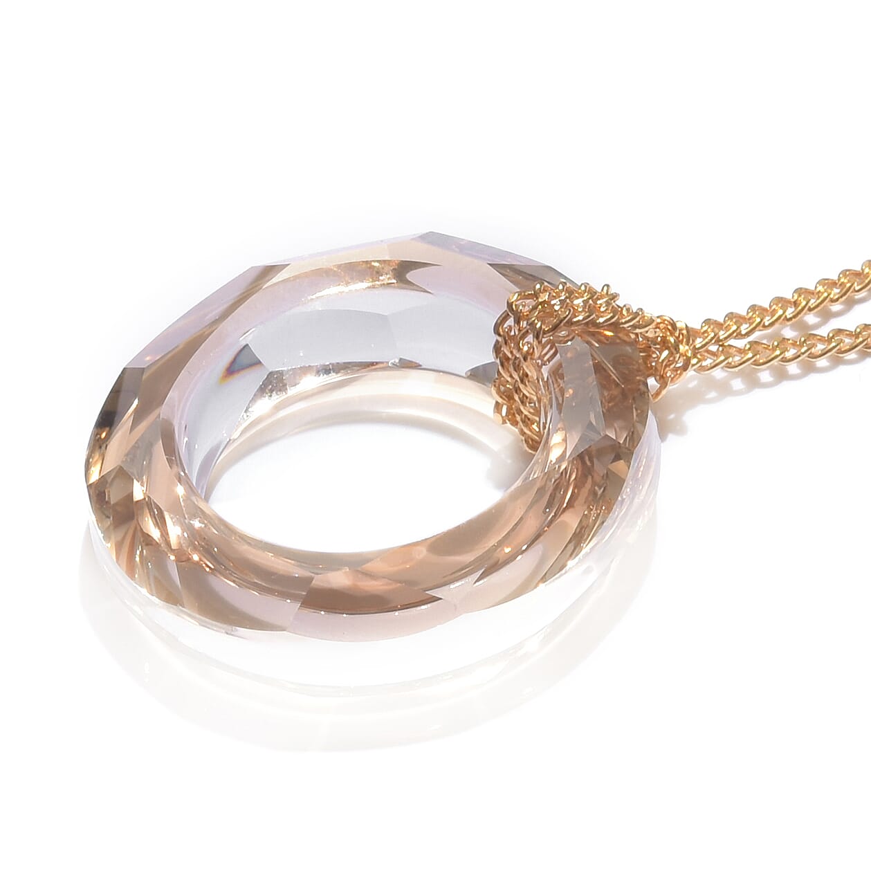 Lustro Stella -  Golden Shadow Crystal Pendant With Chain (Size 30) in 14K Gold Overlay Sterling Silver