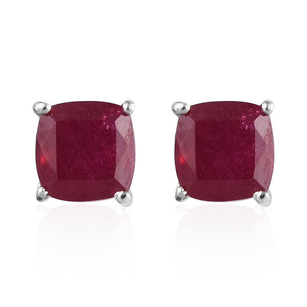 Ruby Stud Earrings (Sterling Silver) - Natural Faceted Ruby Studs online - 7 mm