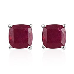 3 Ct. African Ruby Solitaire Stud Earrings (Push Back) in Platinum Overlay Sterling Silver