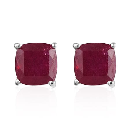 3 Ct. African Ruby Solitaire Stud Earrings (Push Back) in Platinum Overlay Sterling Silver