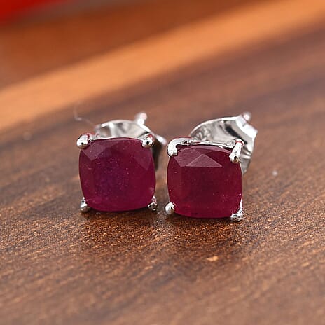 African Ruby (FF) Stud Earrings in Platinum Overlay Sterling Silver 2.40 Ct.