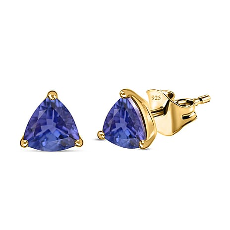 Tanzanite Stud Earrings with Push Back in 18K Vermeil Yellow Gold Plated Sterling Silver 0.64 Ct.