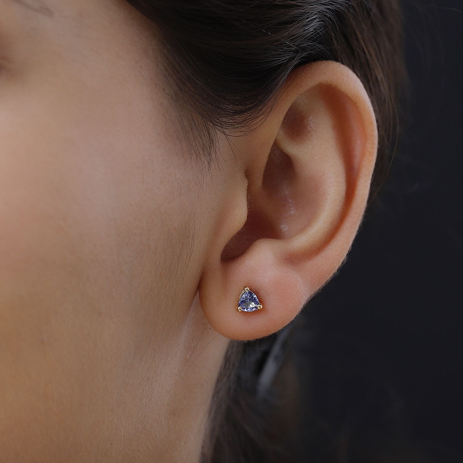 Tanzanite Stud Earrings with Push Back in 18K Vermeil Yellow Gold Plated Sterling Silver