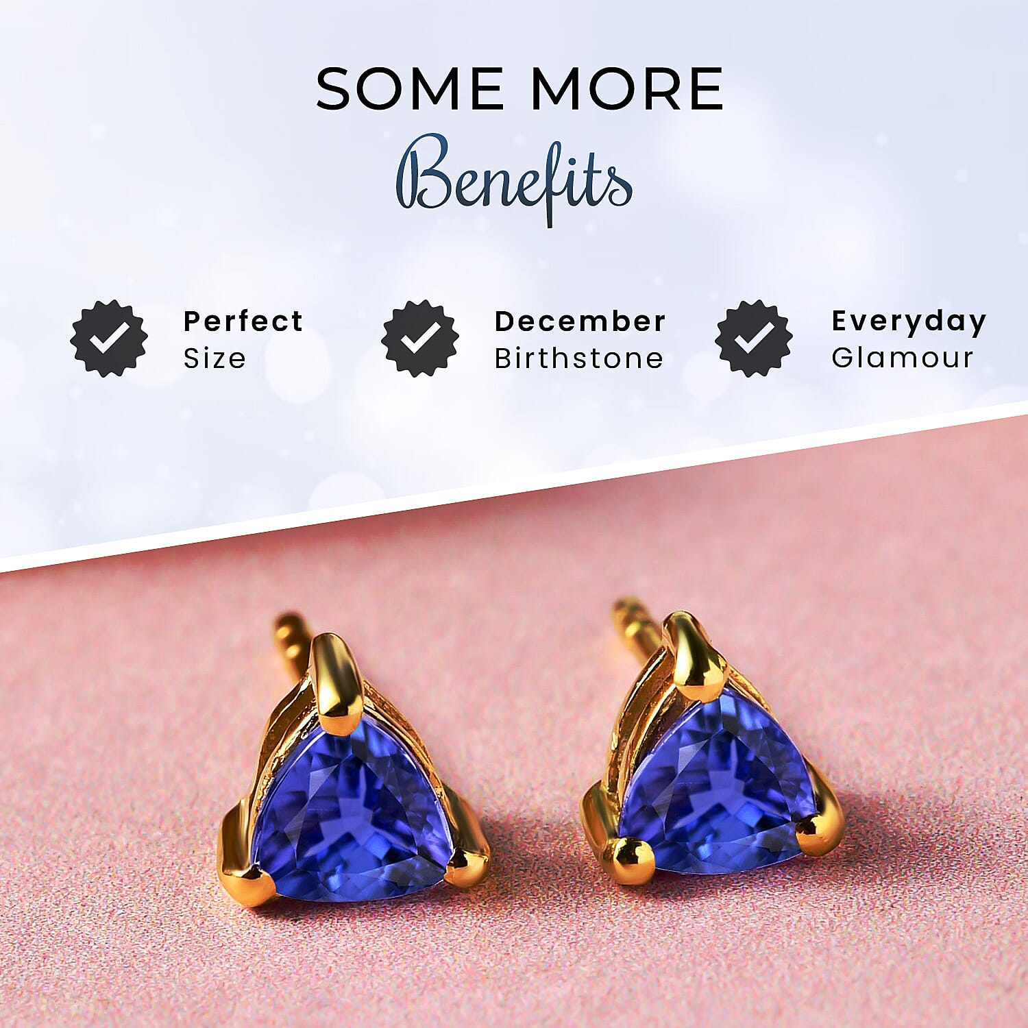 Tanzanite Stud Earrings with Push Back in 18K Vermeil Yellow Gold Plated Sterling Silver