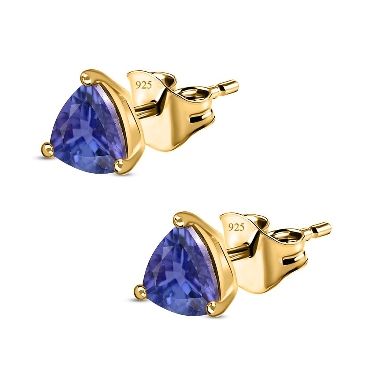 Tanzanite Stud Earrings with Push Back in 18K Vermeil Yellow Gold Plated Sterling Silver