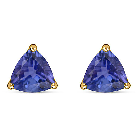 Tanzanite Trillion Solitaire Stud Earrings in Gold Plated Sterling Silver