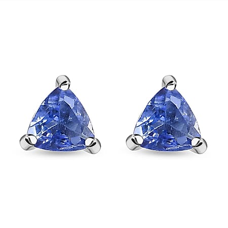 Tanzanite Trillion Solitaire Stud Earrings in Sterling Silver with Push Back