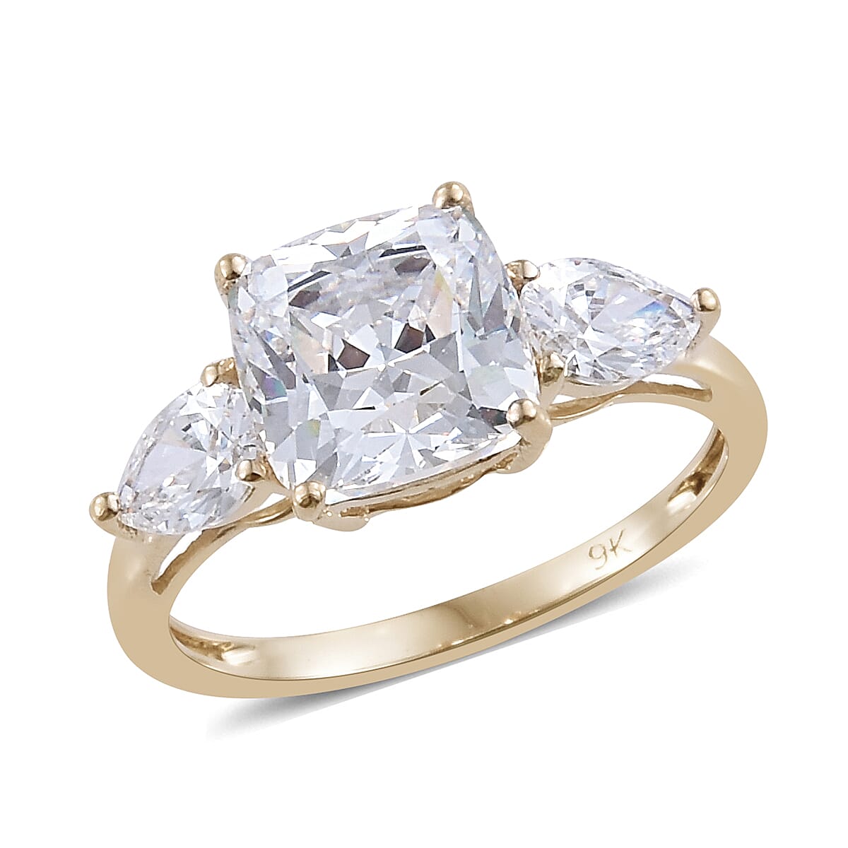 Lustro Stella - 9K Yellow Gold (Cush 8x8 mm) Ring Made with Finest CZ, Gold wt 1.90 Gms.