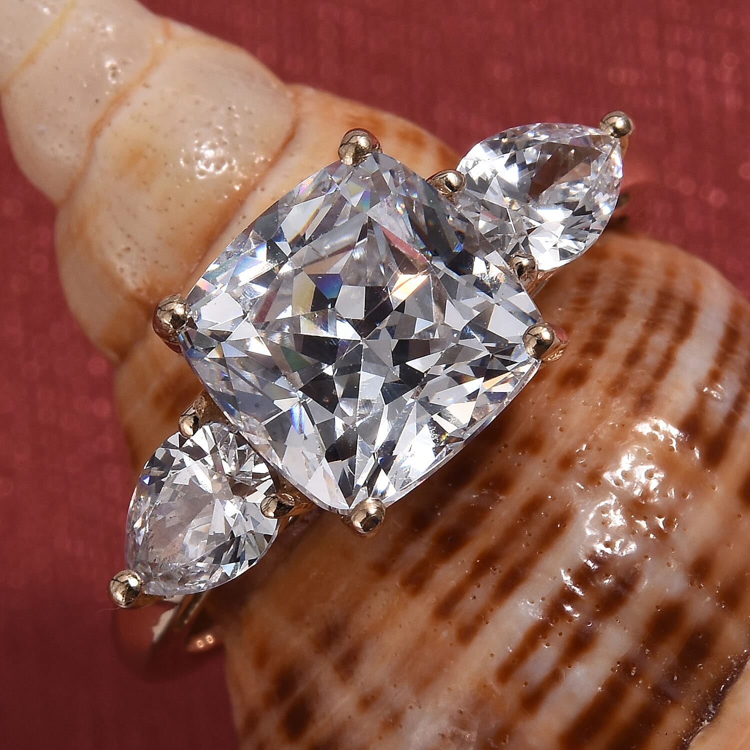 Lustro Stella - 9K Yellow Gold (Cush 8x8 mm) Ring Made with Finest CZ, Gold wt 1.90 Gms.