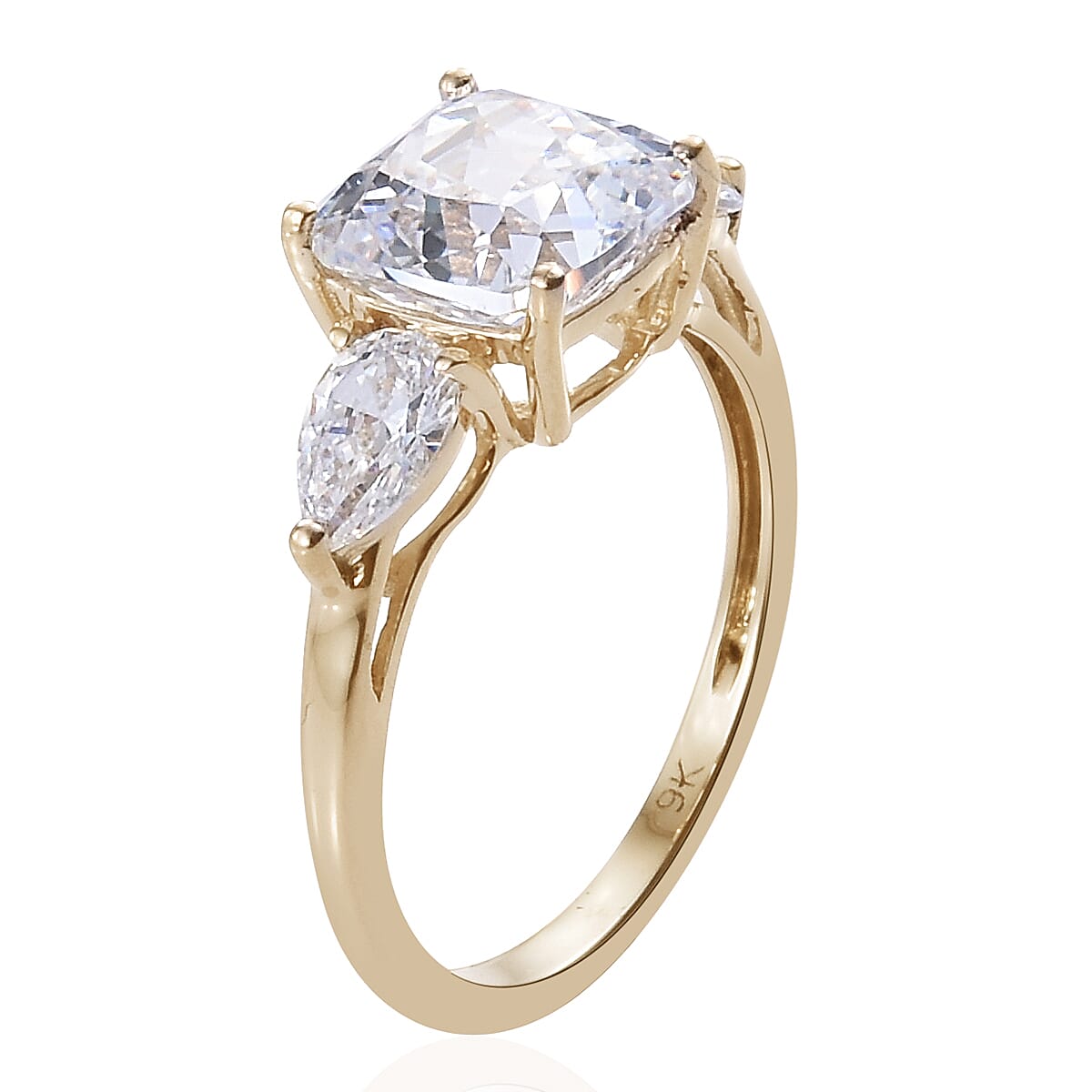 Lustro Stella - 9K Yellow Gold (Cush 8x8 mm) Ring Made with Finest CZ, Gold wt 1.90 Gms.