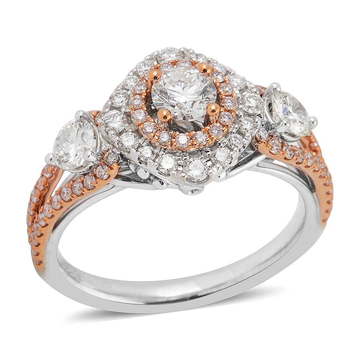 New York Close Out-14K Rose and White Gold Diamond (Rnd 0.25 Cts) ( I1 to I2/G-H) Ring 1.248 Ct.Gold Wt 5.00 Gms