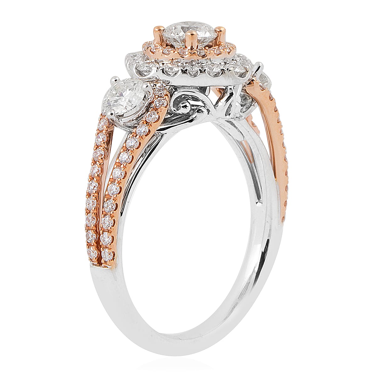 New York Close Out-14K Rose and White Gold Diamond (Rnd 0.25 Cts) ( I1 to I2/G-H) Ring 1.248 Ct.Gold Wt 5.00 Gms