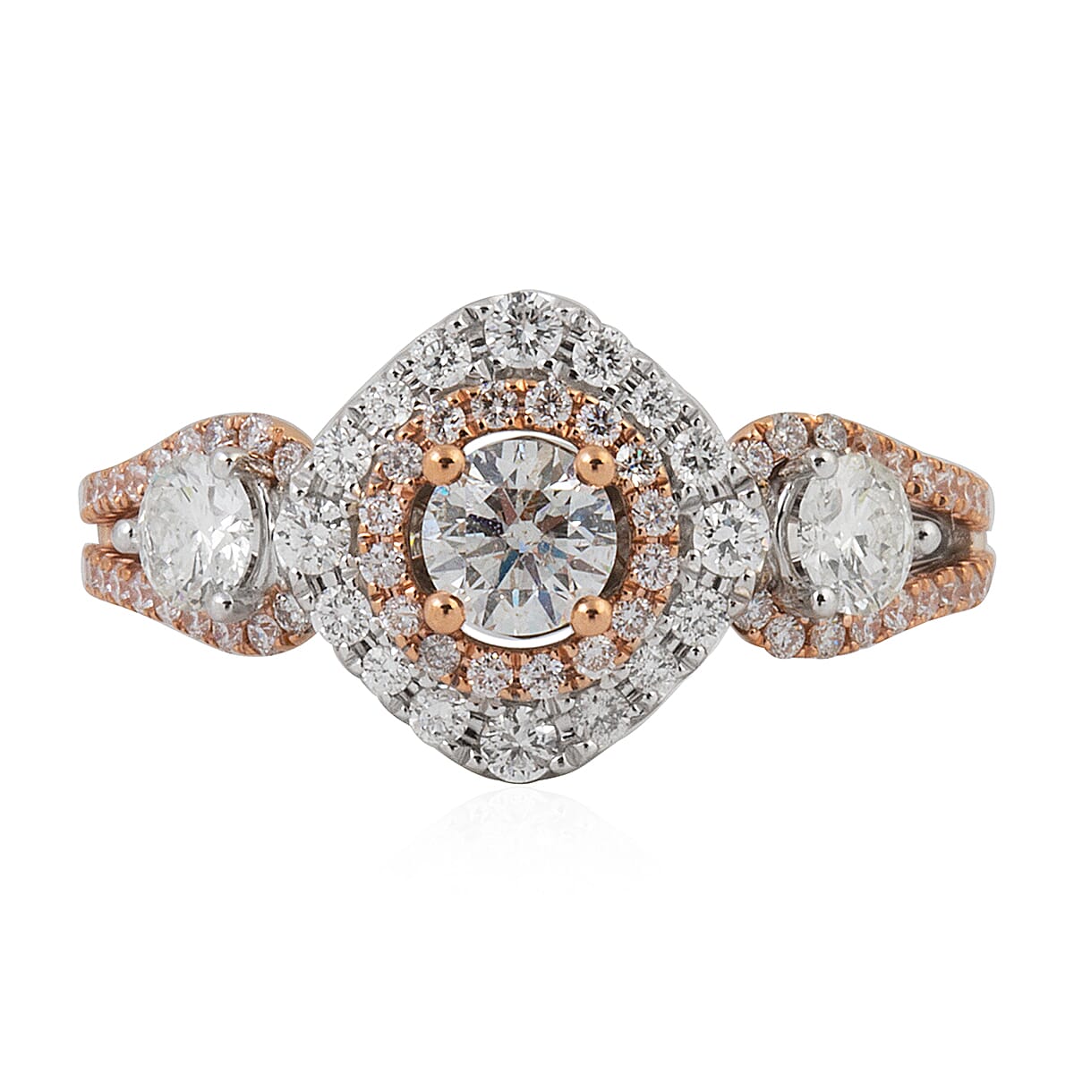 New York Close Out-14K Rose and White Gold Diamond (Rnd 0.25 Cts) ( I1 to I2/G-H) Ring 1.248 Ct.Gold Wt 5.00 Gms