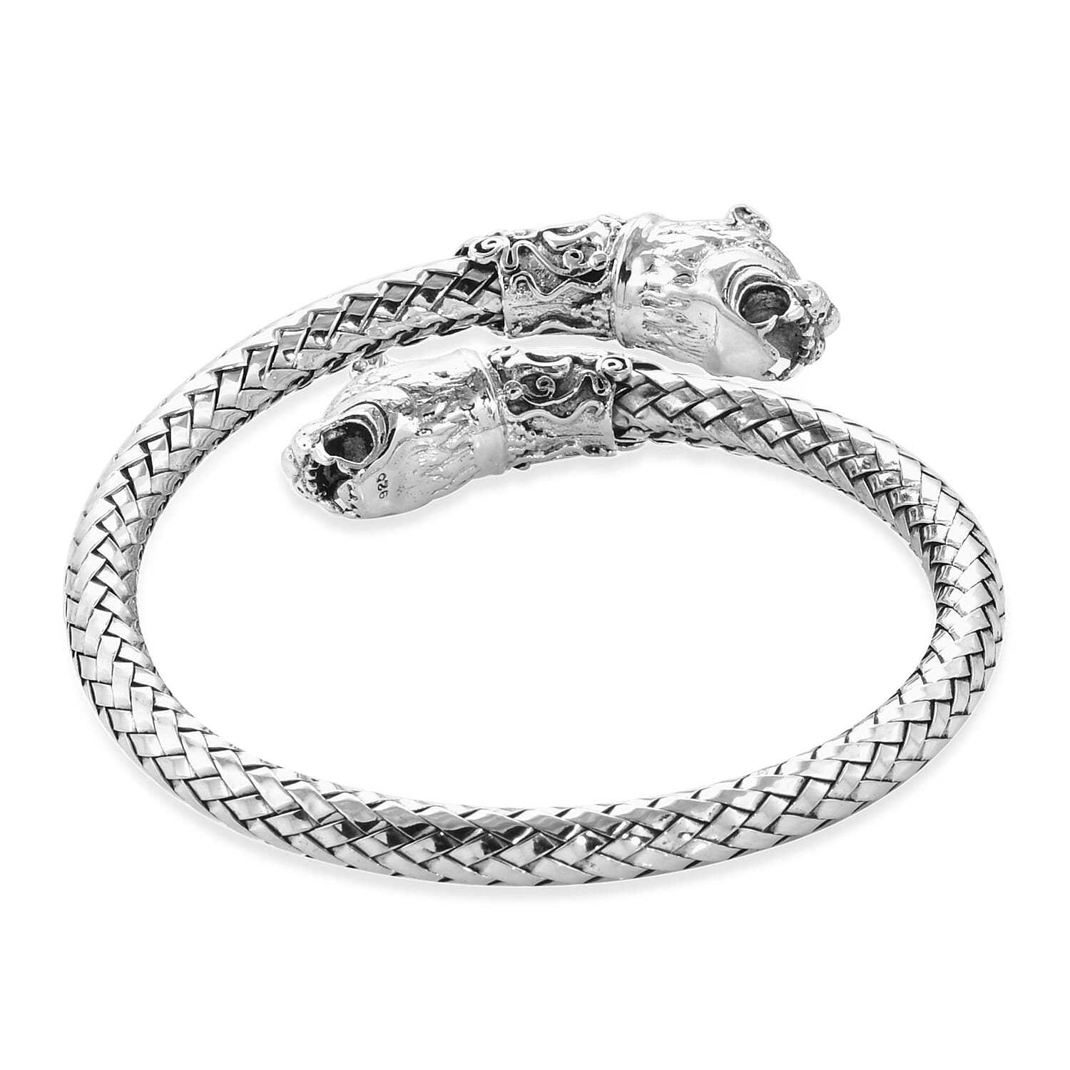 Royal Bali Collection - Sterling Silver Tiger Head Cuff Bangle (Size 7.5), Silver wt 50.62 Gms