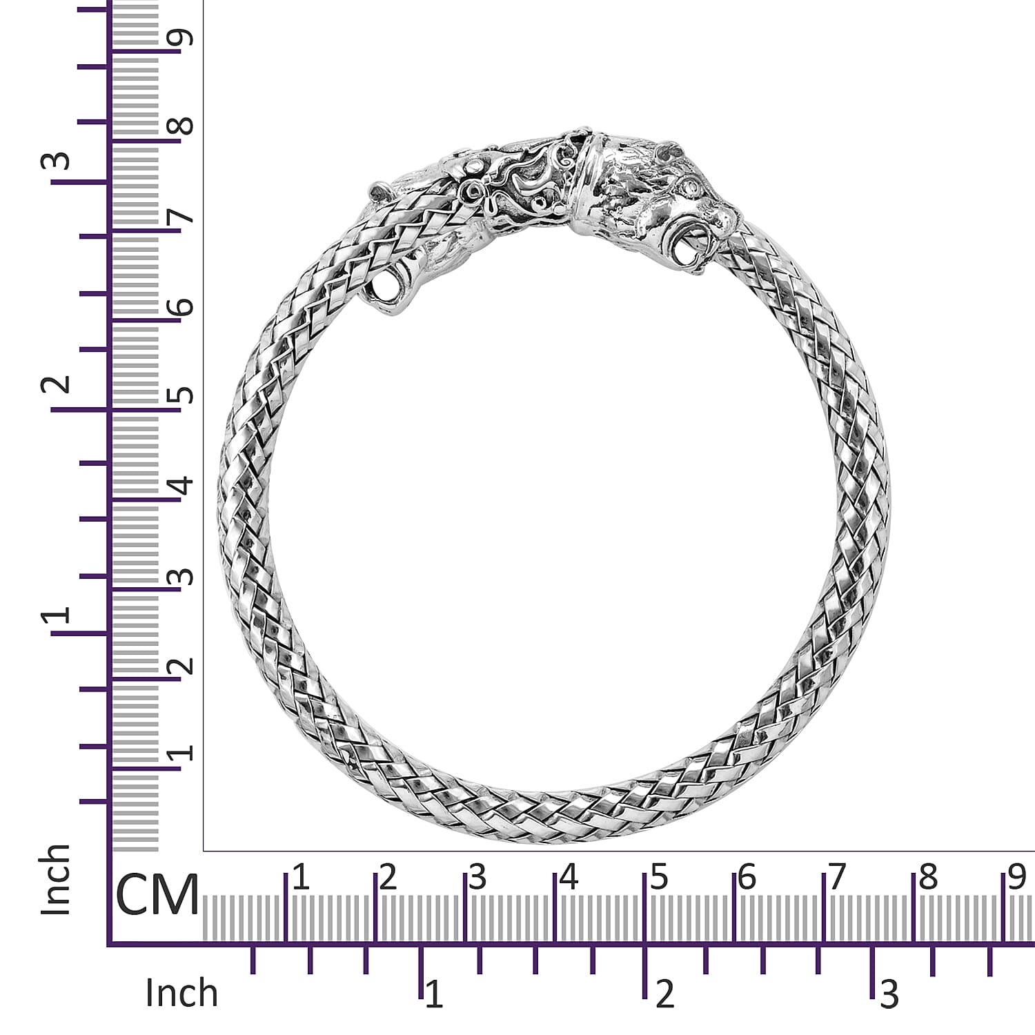 Royal Bali Collection - Sterling Silver Tiger Head Cuff Bangle (Size 7.5), Silver wt 50.62 Gms