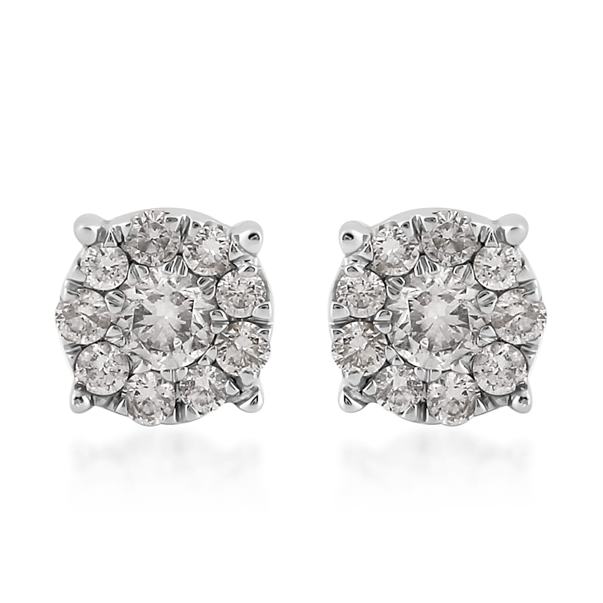 New York Close Out 14K White Gold Diamond (Rnd 4mm) (I1-I2/G-H) Earrings (with Push Back) 1.000 Ct.