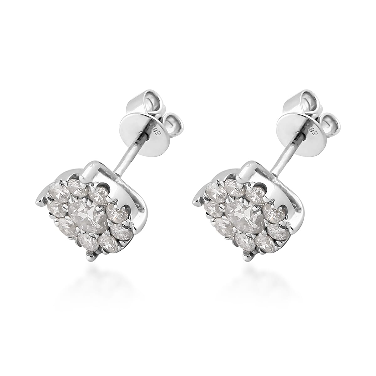 New York Close Out 14K White Gold Diamond (Rnd 4mm) (I1-I2/G-H) Earrings (with Push Back) 1.000 Ct.