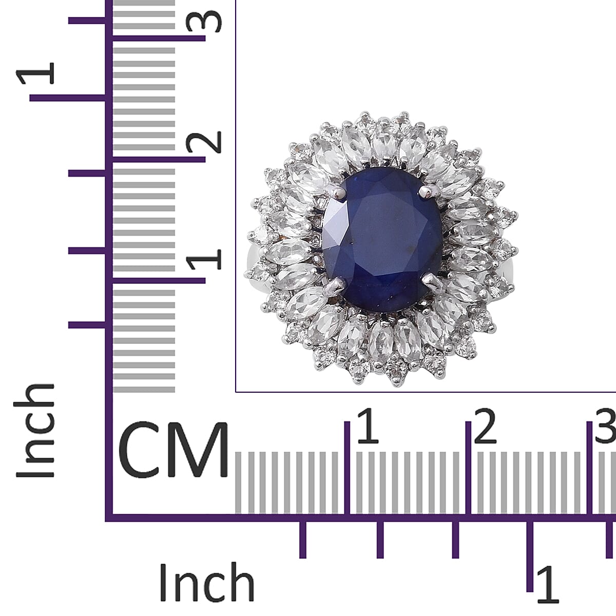 Designer Inspired- Kanchanaburi Blue Sapphire (Ovl 12x10mm, 5.56 Ct) and White Topaz Ring in Rhodium Overlay Sterling Silver 6.500 Ct.