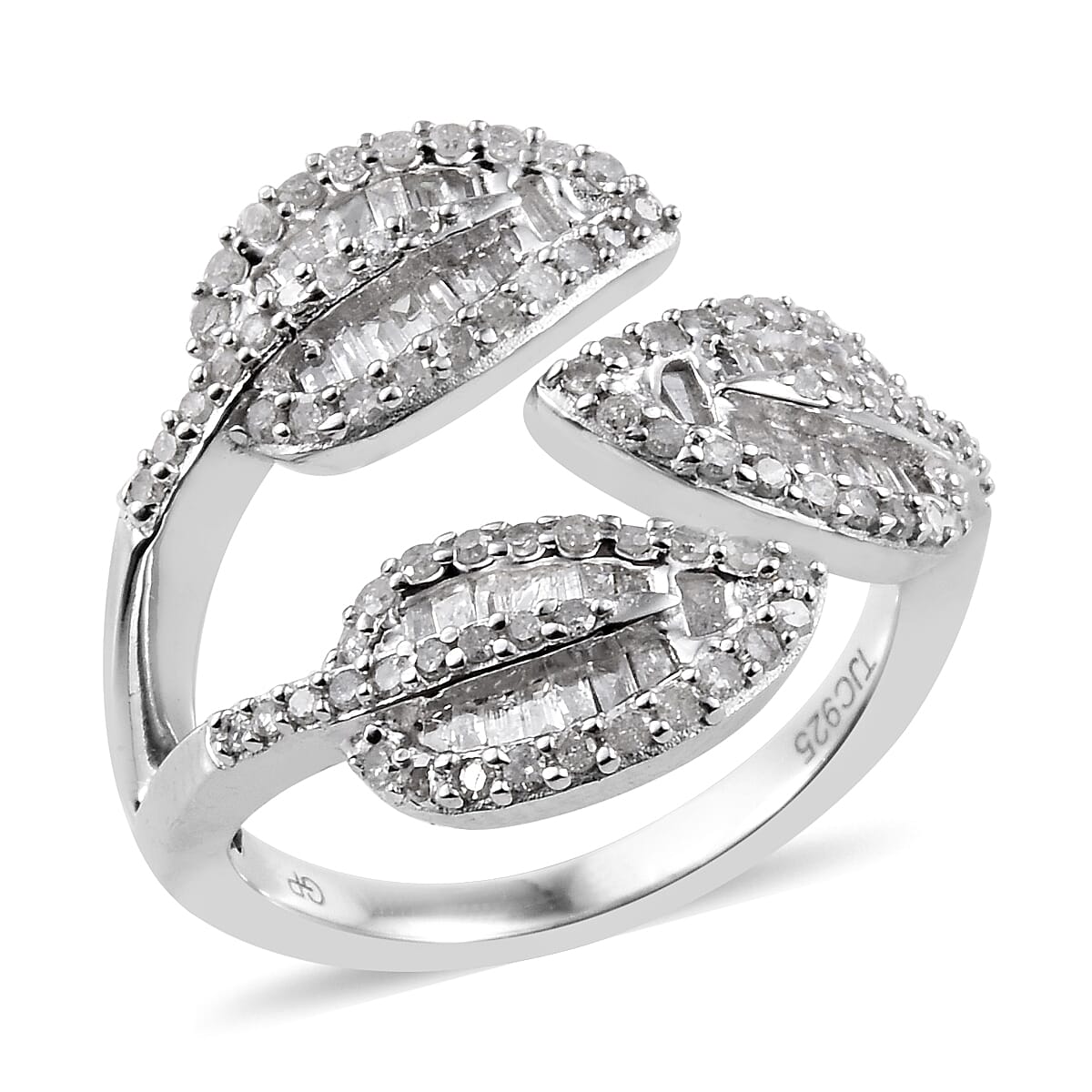 GP Diamond (Bgt), Kanchanaburi Blue Sapphire Leaves Ring in Platinum Overlay Sterling Silver 0.780 Ct, Number of Diamonds 146.