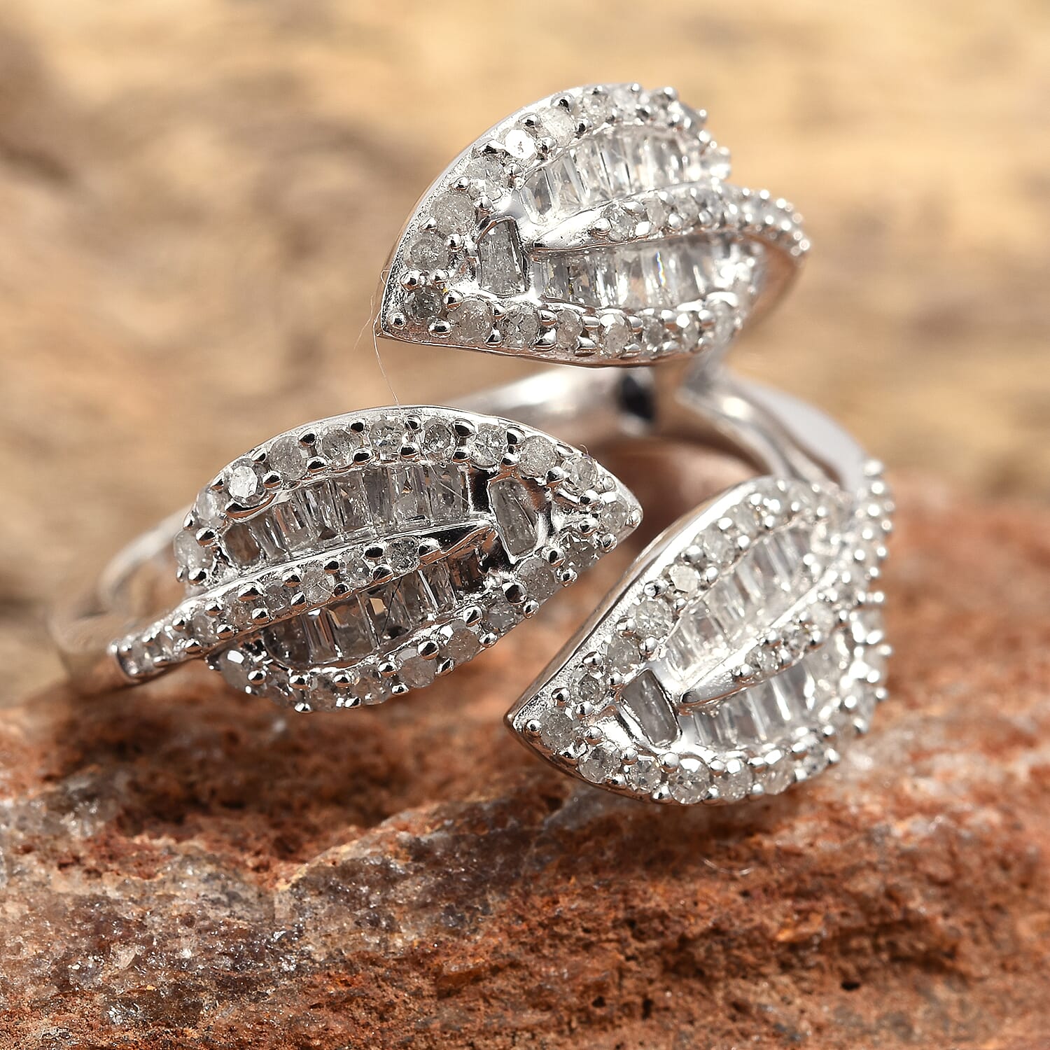 GP Diamond (Bgt), Kanchanaburi Blue Sapphire Leaves Ring in Platinum Overlay Sterling Silver 0.780 Ct, Number of Diamonds 146.