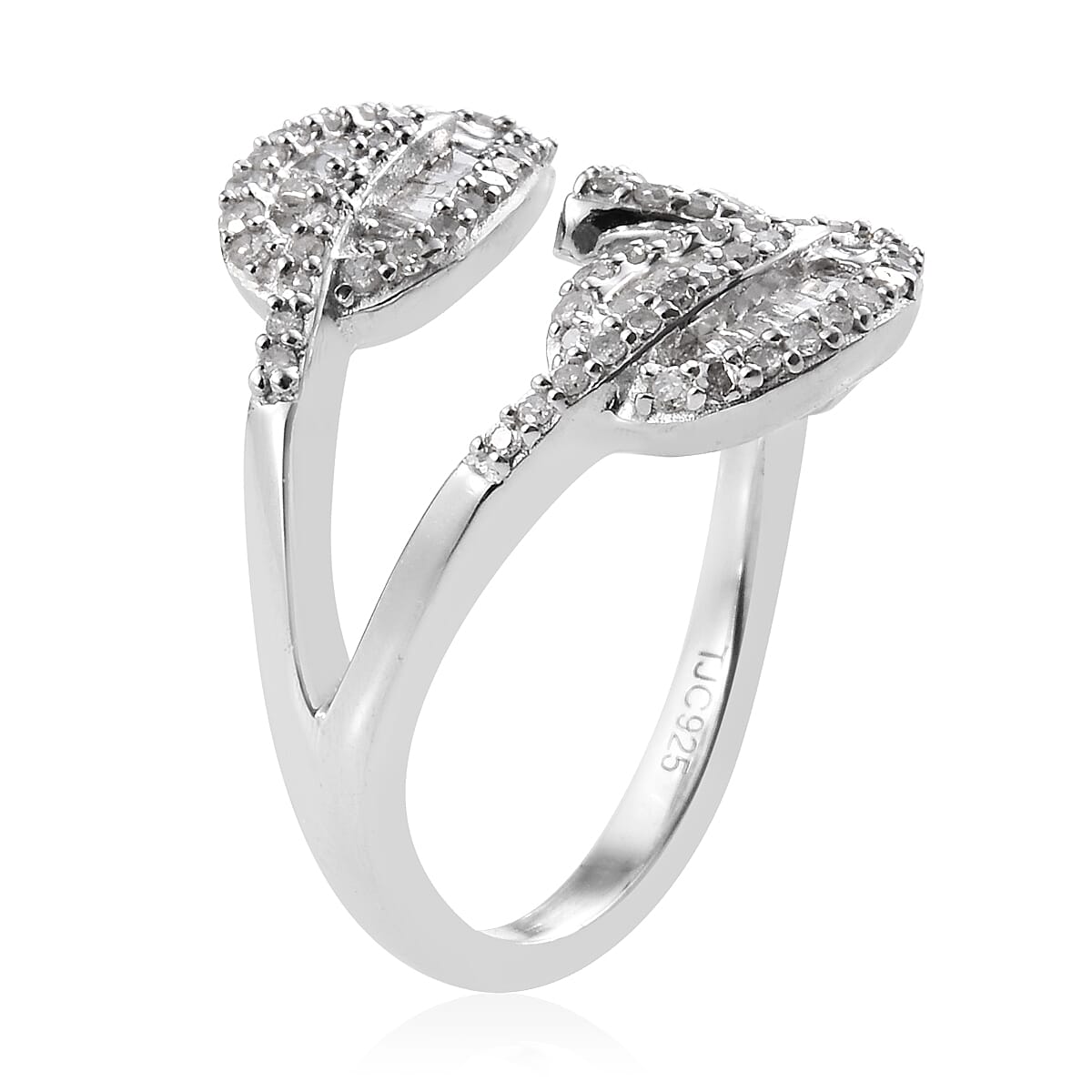 GP Diamond (Bgt), Kanchanaburi Blue Sapphire Leaves Ring in Platinum Overlay Sterling Silver 0.780 Ct, Number of Diamonds 146.