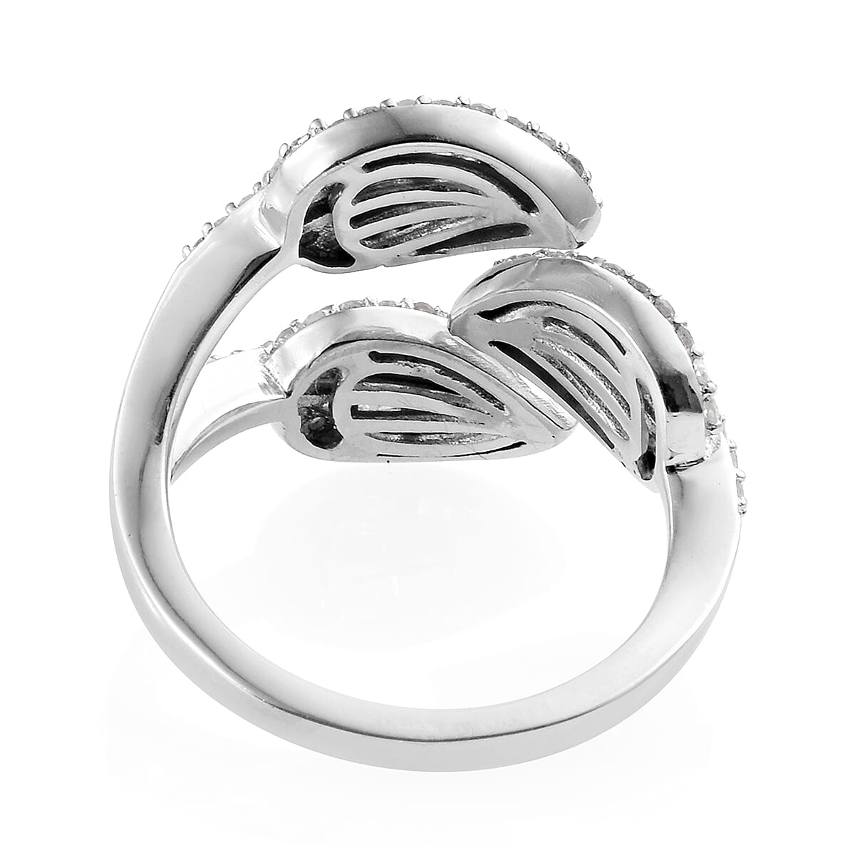 GP Diamond (Bgt), Kanchanaburi Blue Sapphire Leaves Ring in Platinum Overlay Sterling Silver 0.780 Ct, Number of Diamonds 146.