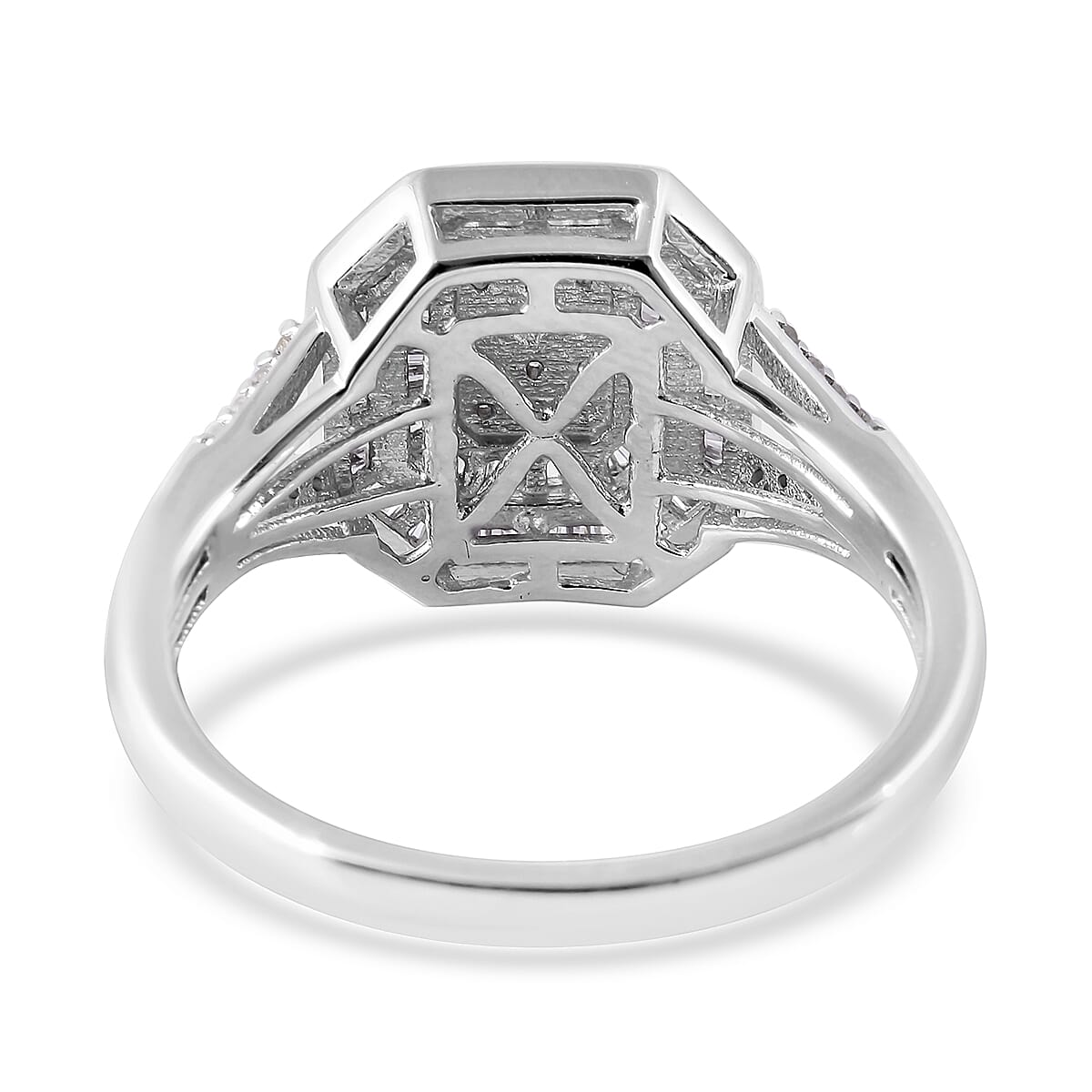 Diamond (Rnd and Bgt) Ring in Platinum Overlay Sterling Silver 0.50  Ct.