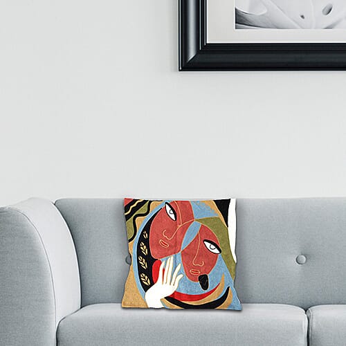 Limited Edition - 100% Cooton Pablo Picasso Full Embroidery Cushion Cover (Size 43x43 cm) - Brick &  Multi