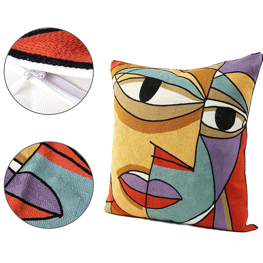 Limited Edition - 100% Cotton Pablo Picasso Full Embroidery Cushion Cover (44x44 cm) - Multi