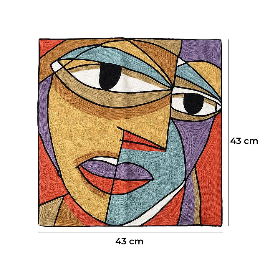 Limited Edition - 100% Cotton Pablo Picasso Full Embroidery Cushion Cover (44x44 cm) - Multi