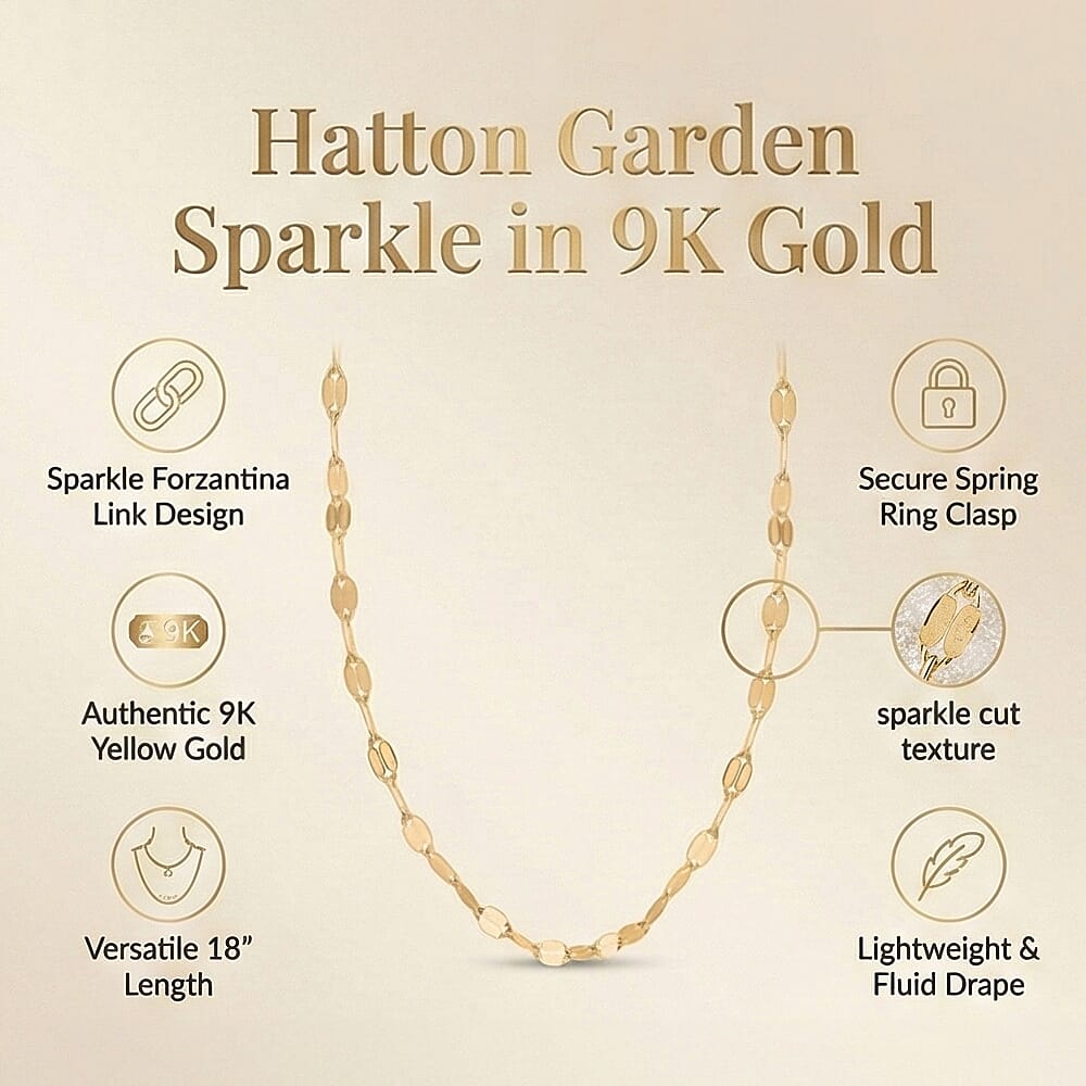 Hatton Garden Closeout Deal - 9K Yellow Gold Sparkle Forzantina Necklace (Size 18) with Spring Ring Clasp