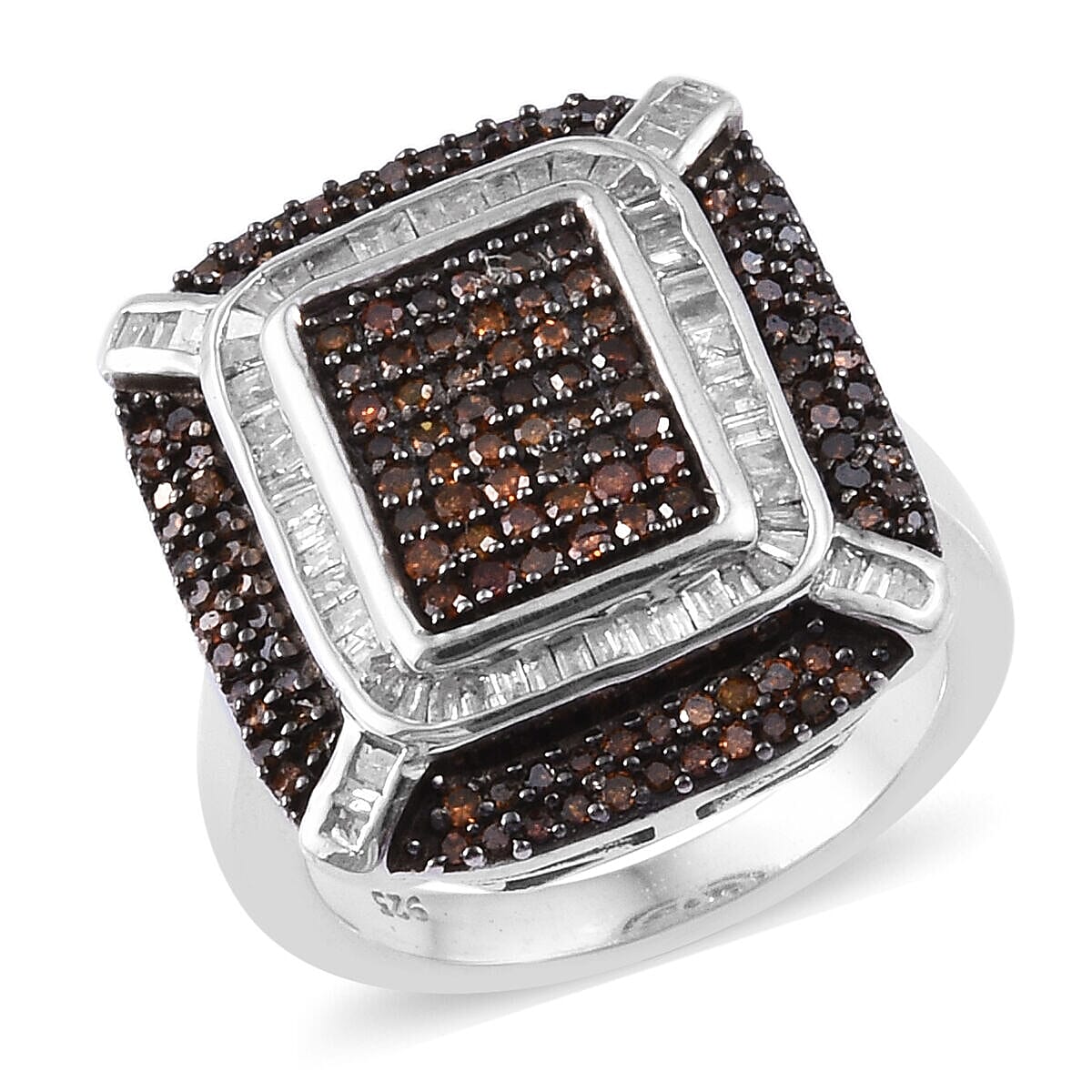 Red and White Diamond (Rnd) Ring in Platinum Overlay Sterling Silver 1.000 Ct, Silver wt 6.80 Gms, Number of Diamonds 216