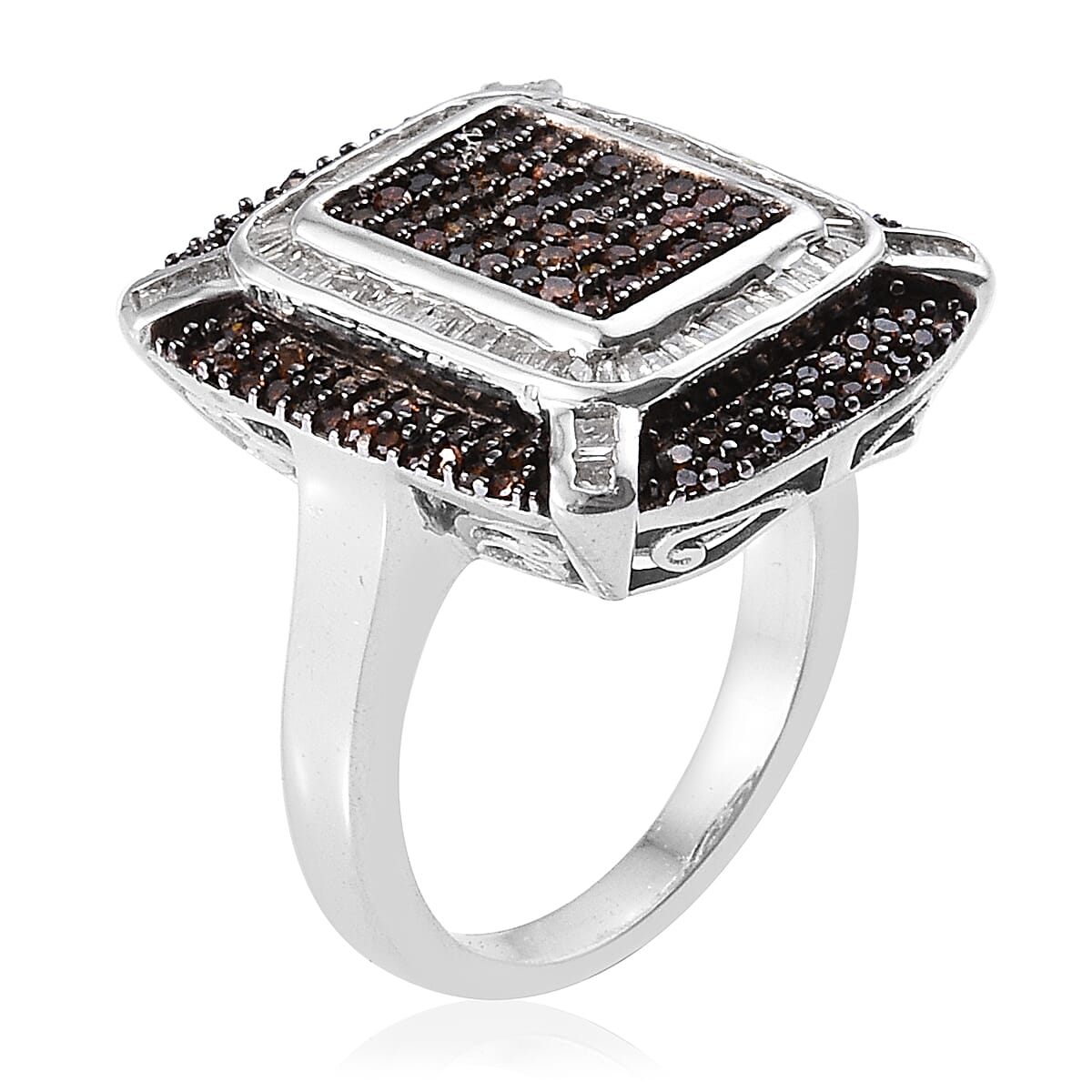 Red and White Diamond (Rnd) Ring in Platinum Overlay Sterling Silver 1.000 Ct, Silver wt 6.80 Gms, Number of Diamonds 216