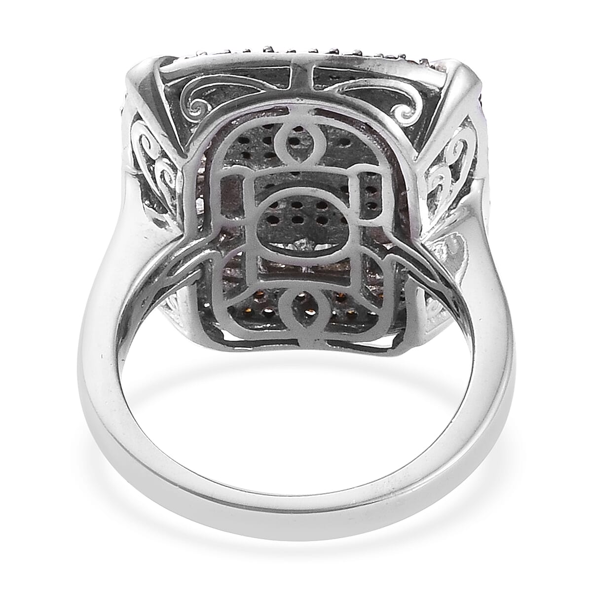 Red and White Diamond (Rnd) Ring in Platinum Overlay Sterling Silver 1.000 Ct, Silver wt 6.80 Gms, Number of Diamonds 216