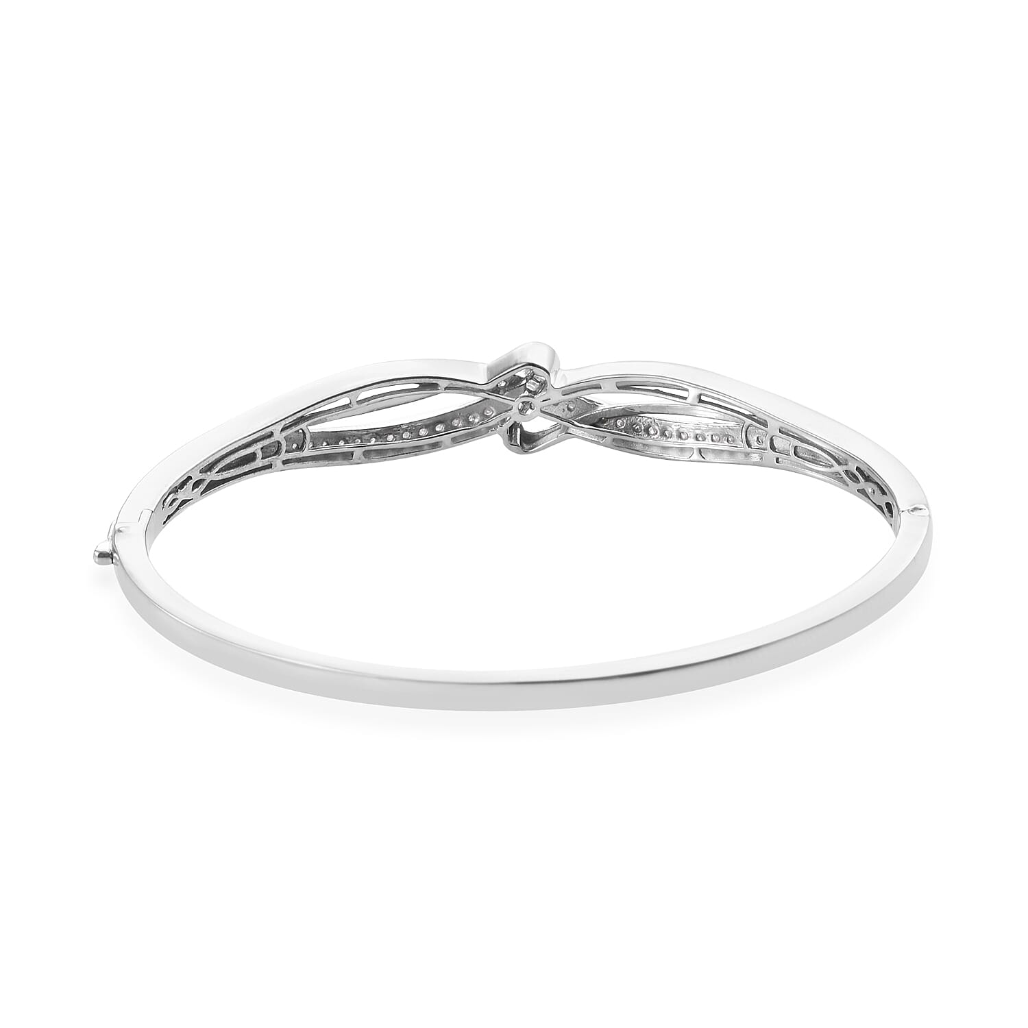 Diamond (Rnd and Bgt) Bangle (Size 7.5) in Platinum Overlay Sterling Silver 0.500 Ct, Silver wt 15.00 Gms