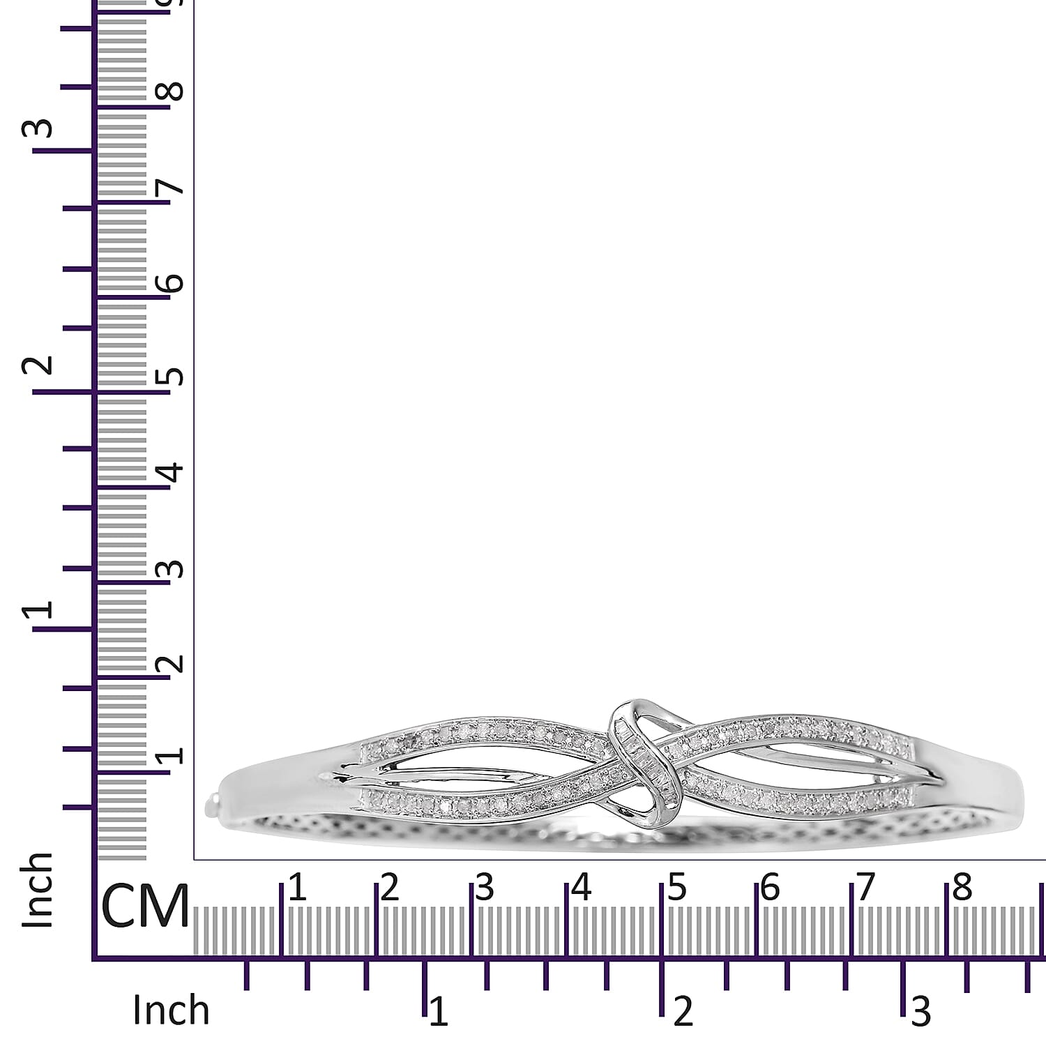Diamond (Rnd and Bgt) Bangle (Size 7.5) in Platinum Overlay Sterling Silver 0.500 Ct, Silver wt 15.00 Gms