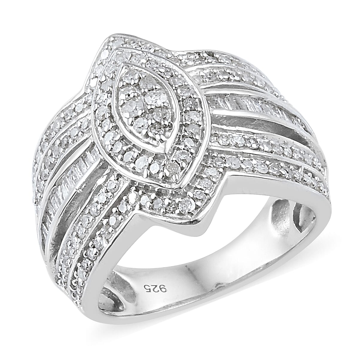 Diamond (Rnd) Ring in Platinum Overlay Sterling Silver 1.000 Ct, Silver wt 6.24 Gms, Number of Diamonds 164.