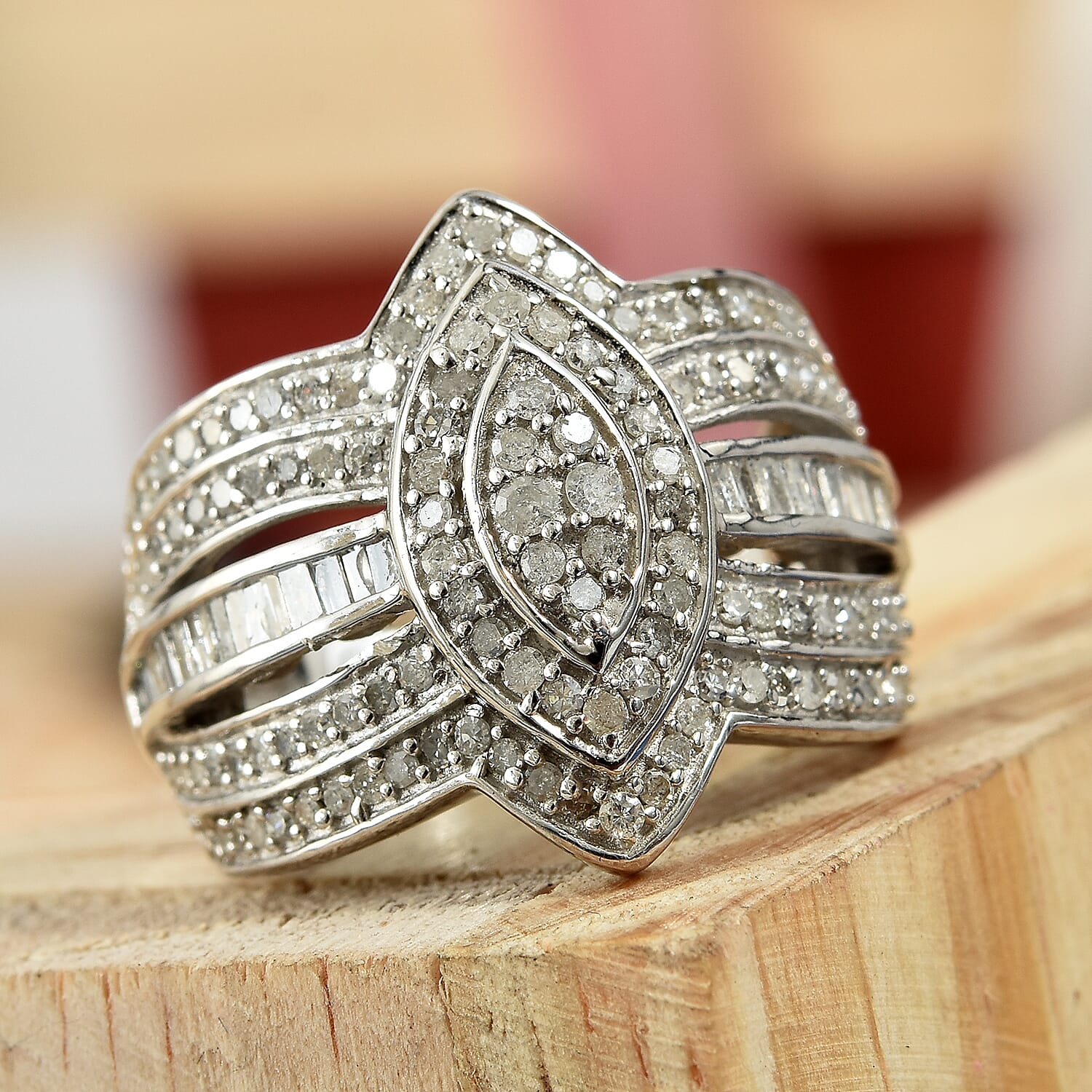 Diamond (Rnd) Ring in Platinum Overlay Sterling Silver 1.000 Ct, Silver wt 6.24 Gms, Number of Diamonds 164.